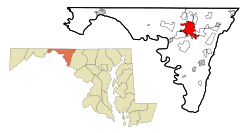 Location in Maryland and in Washington County