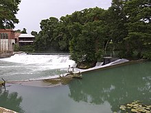 Picture of water fall located at Max Starcke Park in Seguin, Texas.