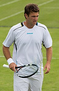 Fabrice Martin of France playing doubles with Purav Raja of India at the Aegon Surbiton Trophy in Surbiton, London.