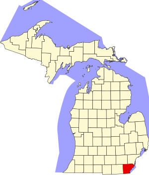 Map of Michigan highlighting Monroe County