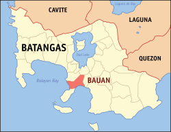 Map of Batangas with Bauan highlighted