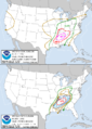Probabilistic maps issued by the Storm Prediction Center during the heart of the outbreak.