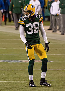 Tramon Williams in uniform on a field during a game