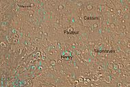 Map of Arabia quadrangle with major craters. Cassini is in the upper right.