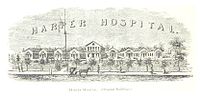 The original hospital complex in an 1884 drawing by Silas Farmer