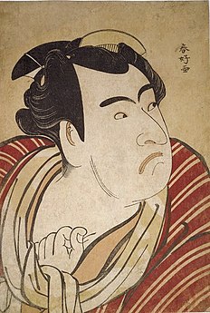 Ōkubi-e of kabuki actor Matsumoto Kōshirō IV as Tsurunosuke, a woodblock print by Katsukawa Shunkō I