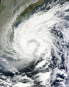 Cyclone Madi on December 7. It is near the southern coast of India. The inner area of the system looks like a small swirl.