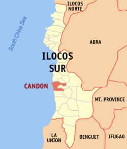 Map of Ilocos Sur with Candon highlighted