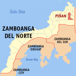 Map of Zamboanga del Norte with Piñan highlighted