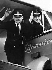 Girėnas (left) and Steponas Darius before the Lituanica transatlantic flight in 1933