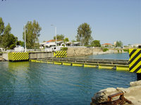 A submersible bridge at the entrance to the Corinth Canal