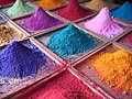 Image 12 Pigment Photo credit: Dan Brady Pigments for sale at a market stall in Goa, India. Many pigments used in manufacturing and the visual arts are dry colourants, ground into a fine powder. This powder is then added to a vehicle or matrix, a relatively neutral or colorless material that acts as a binder, before it is applied. Unlike a dye, a pigment generally is insoluble. More selected pictures