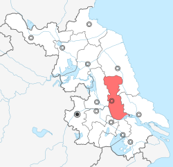 Taizhou's administrative area is highlighted on this map
