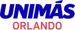 The UniMás network logo, the word UNIMÁS in blue in an italic sans serif with some rounded corners, with the word ORLANDO below in another sans serif in red.