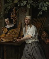 Jan Steen, Baker Arent Oostwaard and His Wife Catherina Keizerswaar (1658) features pretzels, Rijksmuseum.