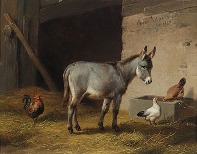 Donkey and Hens in the Barn (1863)