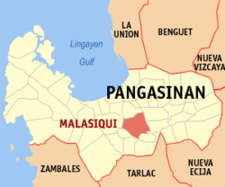 Map of Pangasinan with Malasiqui highlighted
