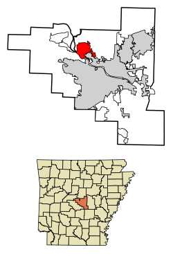 Location of Maumelle in Pulaski County, Arkansas.