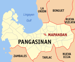 Map of Pangasinan with Mapandan highlighted