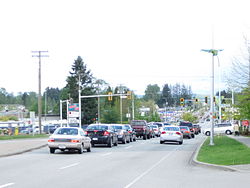 An east-facing view of the core of Fleetwood along Fraser Highway & 160 Street