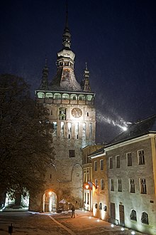Sighișoara clock tower by night