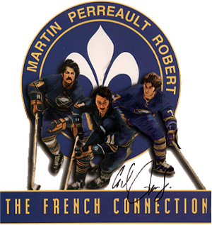 The three players posing in their hockey gear