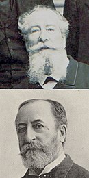 Elderly white man with white hair and bushy beard; middle-aged white man with short greying hair and neat beard