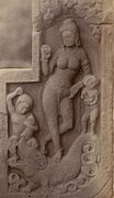 Photograph (1875) of goddess Ganga (Gupta period, 5th or 6th century CE) from Besnagar, Madhya Pradesh, now in Museum of Fine Arts, Boston.