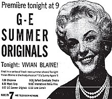 Advertisement for G.E. Summer Originals with photo of Vivian Blaine