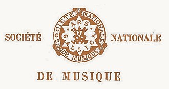 circular motif with the words "Société nationale de musique" around the circumference and "Ars Gallica" in the middle
