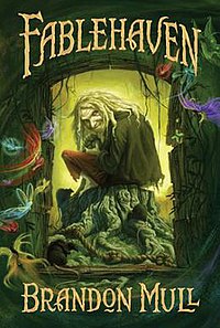 The hardcover edition cover of Fablehaven, which features the witch, Muriel Taggert.