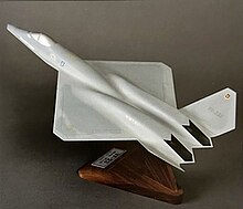 Model of an early version of the YF-23 design on top of a wood holder