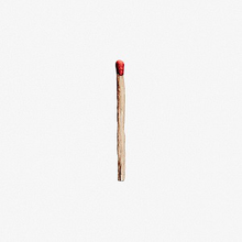 A photo of a matchstick, placed vertically on a light gray background.