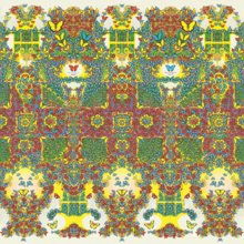 A colorful autostereogram pattern made of butterflies, with "Butterfly 3000" written twice in alternating red and blue text.