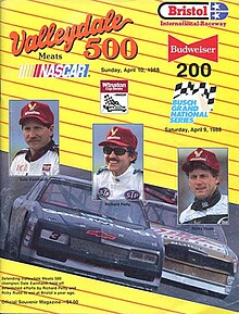The 1988 Valleydale Meats 500 program cover, featuring Dale Earnhardt, Richard Petty, and Ricky Rudd.