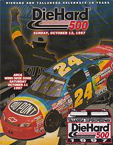 The 1997 DieHard 500 program cover, featuring Jeff Gordon.