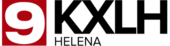 A white 9 in a red square to the left, with two lines of black lettering: the top line has "KXLH" in a large, bolded serif, and the bottom line has "HELENA" in a smaller, thin serif.