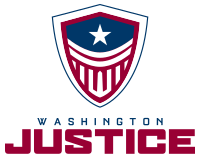 The logo for Washington Justice displays the Washington Monument forming a W inside a striped shield.