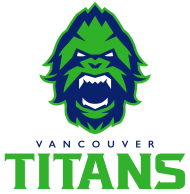 The logo for the Vancouver Titans features a Sasquatch with a 'V' in the nose and a mountain range on the top of its head.