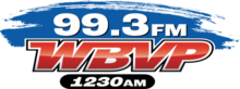 Logo saying 99.3 FM WBVP 1230 AM