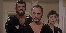 General Zod, Non (both bearded) and Ursa in the film Superman II