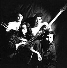 The Dawn ca. late 80's (L-R, front to rear) the late Teddy Diaz (guitar), Jett Pangan (vocals), JB Leonor (drums) and Carlos Balcells (bass guitar)
