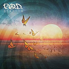 The cover features a kaleidoscope of butterflies flying over water towards a setting sun. Both the band logo and album title appear on the top-left corner, colored in white.