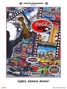 The 2014 Coca-Cola 600 program cover, with artwork by Sam Bass. "Lights, Camera, Action!"