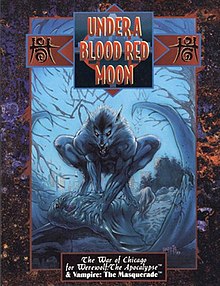 The cover art consists of a stylized illustration of a werewolf in the woods at night, with skyscrapers visible in the distance