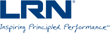 The letters of "LRN" are each purely colored blue; with "Inspiring Principled Performance" in script.