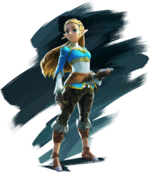 Artwork of Zelda wearing a blue riding outfit