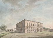 Opium Godown (Storehouse) in Patna, Bihar (c. 1814). Patna was the centre of the Company opium industry.
