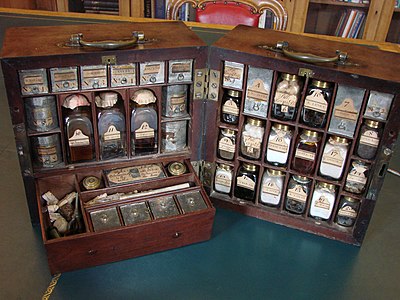 Threipland's medicine chest opened showing compartments