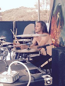Muha playing with Jungle Rot during the 2015 Rockstar Energy Drink Mayhem Festival